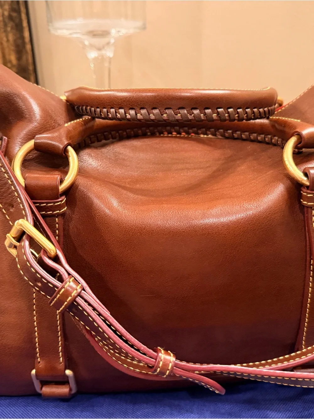 Dooney & Bourke Florentine Large Leather Satchel-Chestnut & Original Size